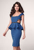 Cut Out Side Belted Peplum Dress Blue